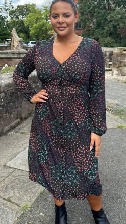 CurveWow Woven Button Front Dress Patchwork Floral