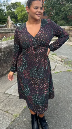 CurveWow Woven Button Front Dress Patchwork Floral