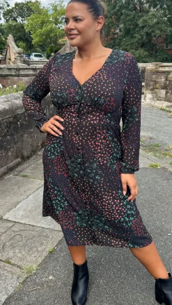 CurveWow Woven Button Front Dress Patchwork Floral