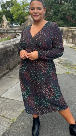 CurveWow Woven Button Front Dress Patchwork Floral