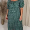 CurveWow Woven Milkmaid Dress Green