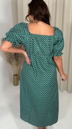 CurveWow Woven Milkmaid Dress Green
