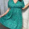 CurveWow Wrap Channel Waist Dress Green Animal