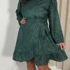 CurveWow Wrap Frill Hem Tea Dress Green Leaf