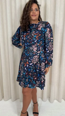 CurveWow Wrap Frill Hem Tea Dress Mixed Animal