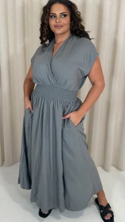 CurveWow Wrap Front Sundress Grey