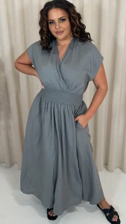 CurveWow Wrap Front Sundress Grey