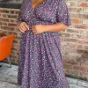 CurveWow Wrap Midi Dress Black Multi Floral