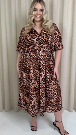 CurveWow Wrap Midi Dress Leopard