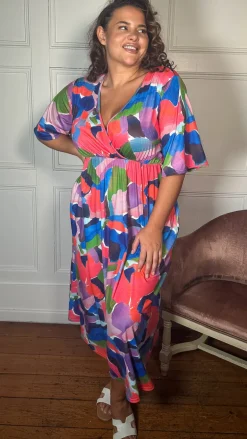 CurveWow Wrap Midi Dress Multi Abstract
