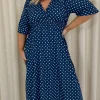 CurveWow Wrap Midi Dress Navy Spot