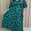 CurveWow Wrap Midi Dress Green Leopard