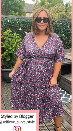 CurveWow Wrap Midi Dress Black Multi Floral