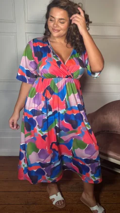 CurveWow Wrap Midi Dress Multi Abstract