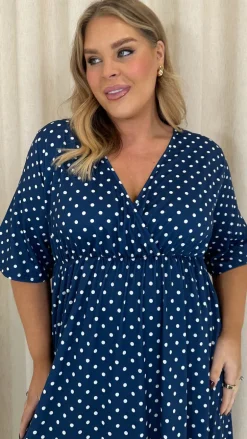 CurveWow Wrap Midi Dress Navy Spot