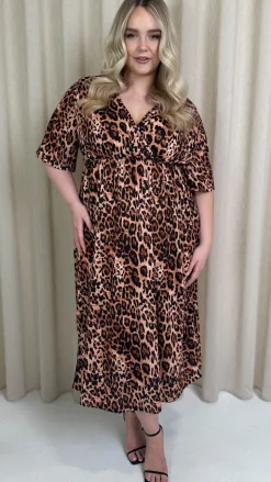 CurveWow Wrap Midi Dress Leopard