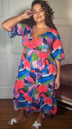 CurveWow Wrap Midi Dress Multi Abstract