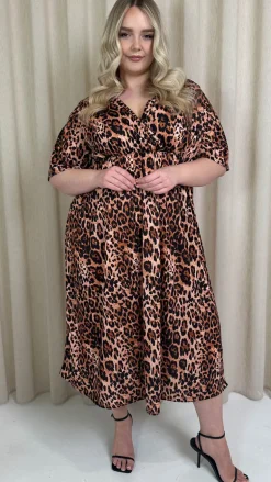 CurveWow Wrap Midi Dress Leopard