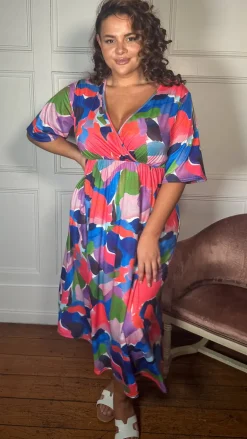 CurveWow Wrap Midi Dress Multi Abstract