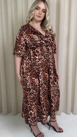 CurveWow Wrap Midi Dress Leopard