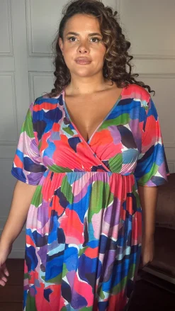 CurveWow Wrap Midi Dress Multi Abstract