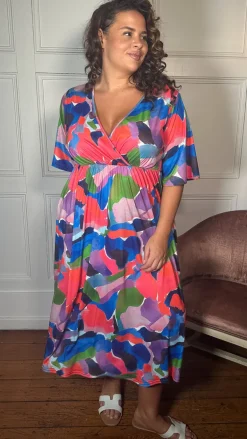 CurveWow Wrap Midi Dress Multi Abstract