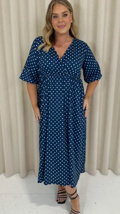 CurveWow Wrap Midi Dress Navy Spot