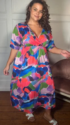 CurveWow Wrap Midi Dress Multi Abstract