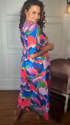 CurveWow Wrap Midi Dress Multi Abstract