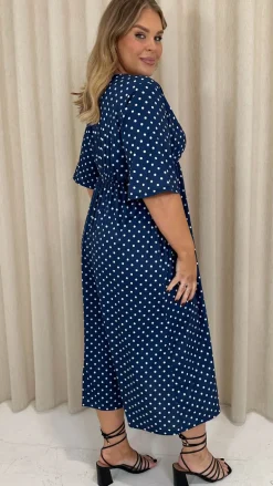CurveWow Wrap Midi Dress Navy Spot
