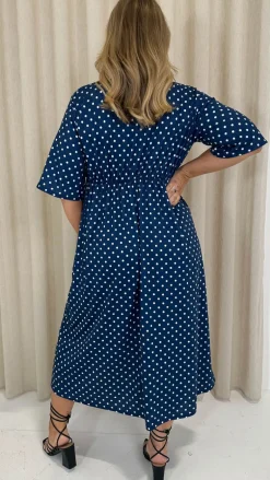 CurveWow Wrap Midi Dress Navy Spot
