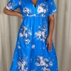 CurveWow Wrap Notch Neck Midi Dress Blue Floral