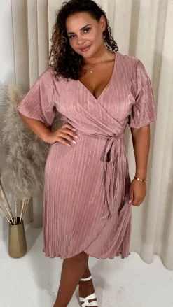 CurveWow Wrap Plisse Dress Baby Pink