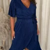 CurveWow Wrap Plisse Dress Navy