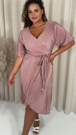 CurveWow Wrap Plisse Dress Baby Pink