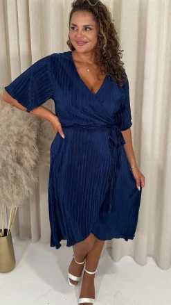 CurveWow Wrap Plisse Dress Navy