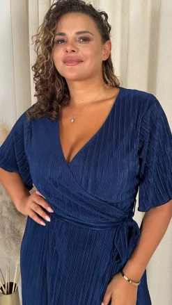 CurveWow Wrap Plisse Dress Navy