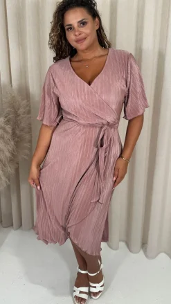 CurveWow Wrap Plisse Dress Baby Pink