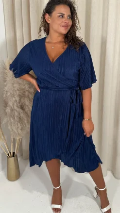 CurveWow Wrap Plisse Dress Navy
