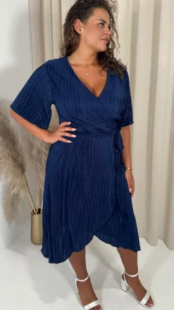 CurveWow Wrap Plisse Dress Navy