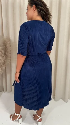 CurveWow Wrap Plisse Dress Navy