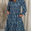 CurveWow Wrap Shirred Waist Printed Dress Navy Floral