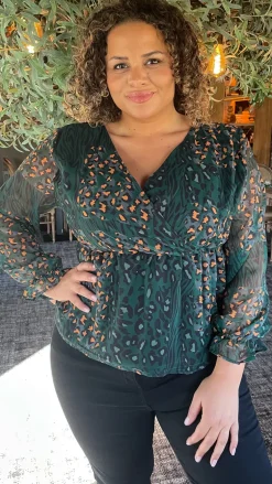 CurveWow Wrap Top Green Leopard