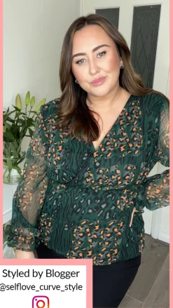 CurveWow Wrap Top Green Leopard