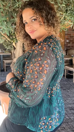 CurveWow Wrap Top Green Leopard