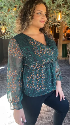 CurveWow Wrap Top Green Leopard