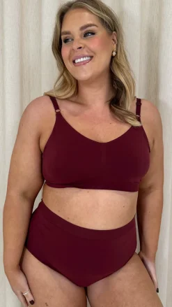 Curvy Seam Free Adjustable Comfort Bra Burgundy