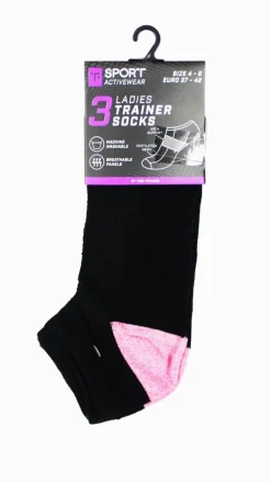 3 Pack Twist Yarn Heel & Toes Trainer Socks Black