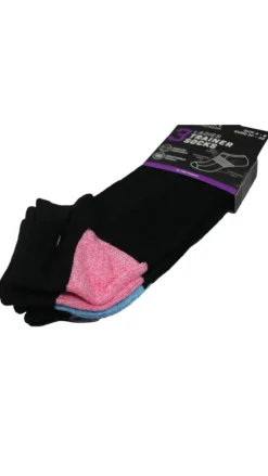 3 Pack Twist Yarn Heel & Toes Trainer Socks Black