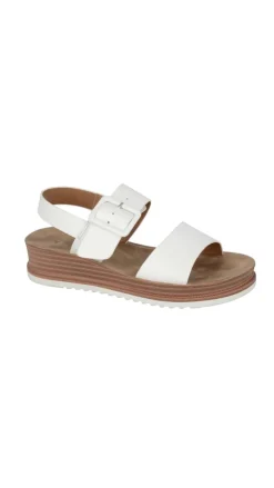 Sling Back Buckle Wedge Sandal White PU